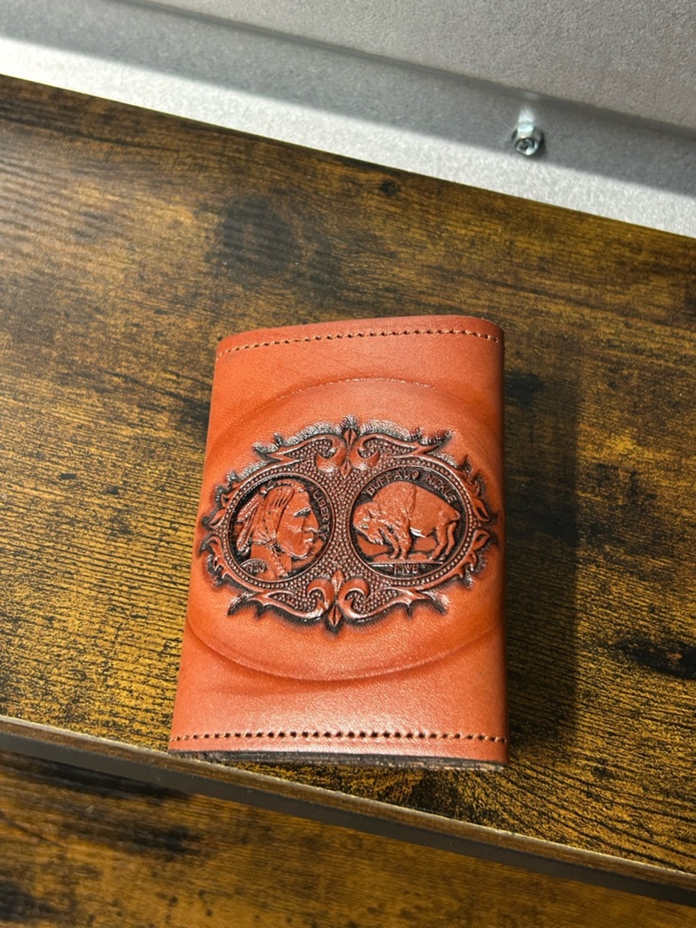 Texas Leather Manufacturing Wallet Buffalo Nickel Tooled Leather Bifold